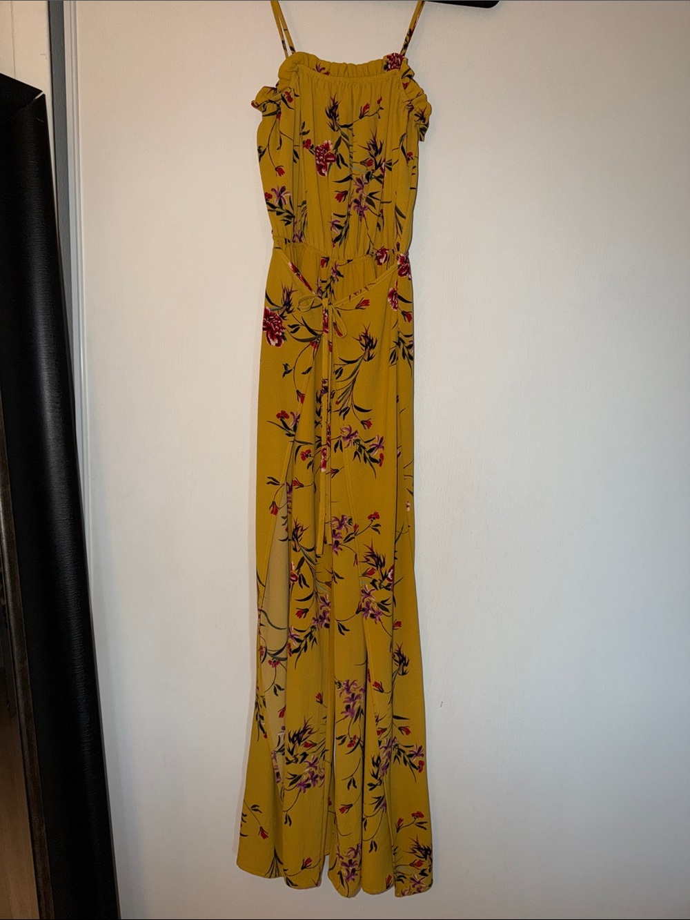 Yellow Floral jumpsuit with Spaghetti Straps